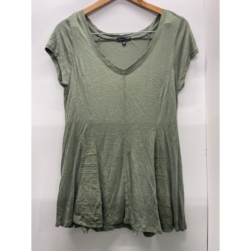 RXB Womens Sage Green Slub Knit Lace Trim V-Neck Tunic Top Size Medium